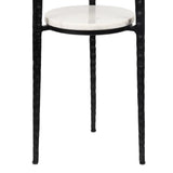 Grain 24.75" Industrial 2-Tier Metal Frame Drink Table and Decorative End Table with White Marble Round Top