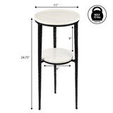 Grain 24.75" Industrial 2-Tier Metal Frame Drink Table and Decorative End Table with White Marble Round Top