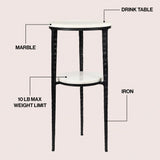 Grain 24.75" Industrial 2-Tier Metal Frame Drink Table and Decorative End Table with White Marble Round Top