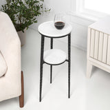 Grain 24.75" Industrial 2-Tier Metal Frame Drink Table and Decorative End Table with White Marble Round Top