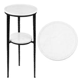 Grain 24.75" Industrial 2-Tier Metal Frame Drink Table and Decorative End Table with White Marble Round Top