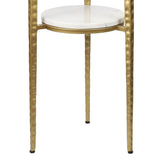 Grain 24.75" Industrial 2-Tier Metal Frame Drink Table and Decorative End Table with White Marble Round Top