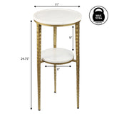 Grain 24.75" Industrial 2-Tier Metal Frame Drink Table and Decorative End Table with White Marble Round Top