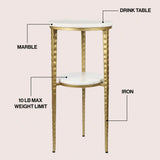 Grain 24.75" Industrial 2-Tier Metal Frame Drink Table and Decorative End Table with White Marble Round Top