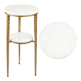 Grain 24.75" Industrial 2-Tier Metal Frame Drink Table and Decorative End Table with White Marble Round Top