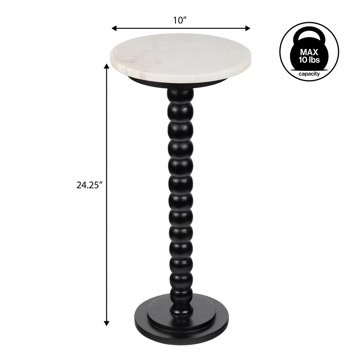 Maple 24.25" Rustic Farmhouse Spindle Wood Drink Table and Decorative End Table with White Marble Round Top