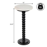 Maple 24.25" Rustic Farmhouse Spindle Wood Drink Table and Decorative End Table with White Marble Round Top
