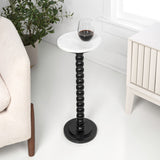 Maple 24.25" Rustic Farmhouse Spindle Wood Drink Table and Decorative End Table with White Marble Round Top