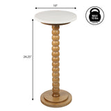 Maple 24.25" Rustic Farmhouse Spindle Wood Drink Table and Decorative End Table with White Marble Round Top