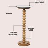 Maple 24.25" Rustic Farmhouse Spindle Wood Drink Table and Decorative End Table with White Marble Round Top