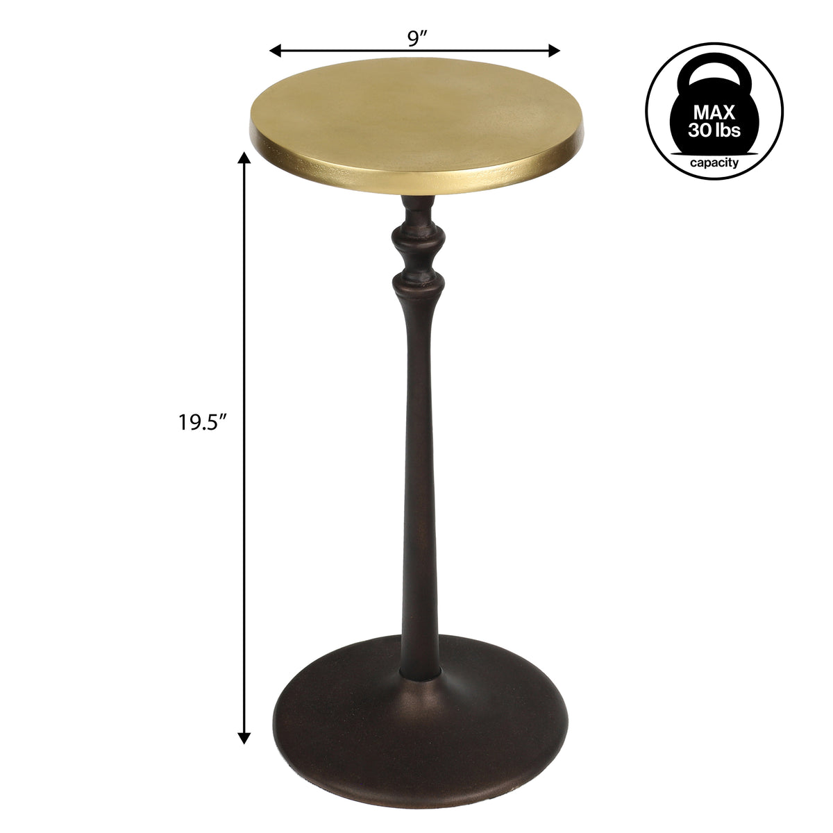 Orva 19.5" Art Deco Classic Pedestal Round Metal Drink Table and Decorative End Table