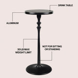 Orva 19.5" Art Deco Classic Pedestal Round Metal Drink Table and Decorative End Table