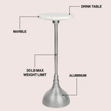 Sylva 23.75" Art Deco Contemporary Metal Pedestal Drink Table and Decorative End Table with White Marble Round Top and Hammered Base