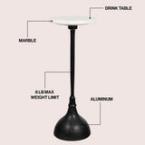Sylva 23.75" Art Deco Contemporary Metal Pedestal Drink Table and Decorative End Table with White Marble Round Top and Hammered Base