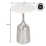 Arthea 20.25" Classic Designer Metal Drink Table and Decorative End Table with White Marble Round Top and Bell Pedestal Base