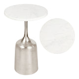 Arthea 20.25" Classic Designer Metal Drink Table and Decorative End Table with White Marble Round Top and Bell Pedestal Base