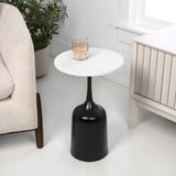 Arthea 20.25" Classic Designer Metal Drink Table and Decorative End Table with White Marble Round Top and Bell Pedestal Base