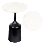 Arthea 20.25" Classic Designer Metal Drink Table and Decorative End Table with White Marble Round Top and Bell Pedestal Base