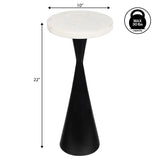 Rooten 22" Contemporary Designer Metal Drink Table and Decorative End Table with White Marble Round Top and Cone Pedestal Base