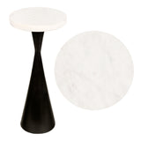 Rooten 22" Contemporary Designer Metal Drink Table and Decorative End Table with White Marble Round Top and Cone Pedestal Base