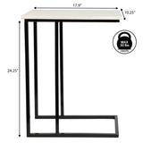 Grevyn 24.25" Designer Industrial Metal C-Shaped End Table and Side Couch Table with White Marble Top