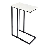 Grevyn 24.25" Designer Industrial Metal C-Shaped End Table and Side Couch Table with White Marble Top