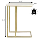 Grevyn 24.25" Designer Industrial Metal C-Shaped End Table and Side Couch Table with White Marble Top