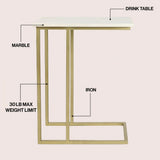 Grevyn 24.25" Designer Industrial Metal C-Shaped End Table and Side Couch Table with White Marble Top