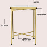 Verdae 26.25" Industrial Classic Metal Foldable Rectangular End Table and Side Table with Mirrored Removable Tray Top