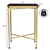 Verdae 26.25" Industrial Classic Metal Foldable Rectangular End Table and Side Table with Mirrored Removable Tray Top