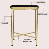 Verdae 26.25" Industrial Classic Metal Foldable Rectangular End Table and Side Table with Mirrored Removable Tray Top
