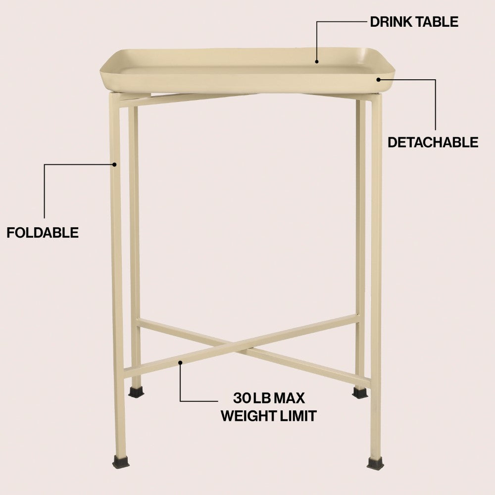 Verdae 26.25" Industrial Classic Metal Foldable Rectangular End Table and Side Table with Mirrored Removable Tray Top