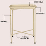 Verdae 26.25" Industrial Classic Metal Foldable Rectangular End Table and Side Table with Mirrored Removable Tray Top