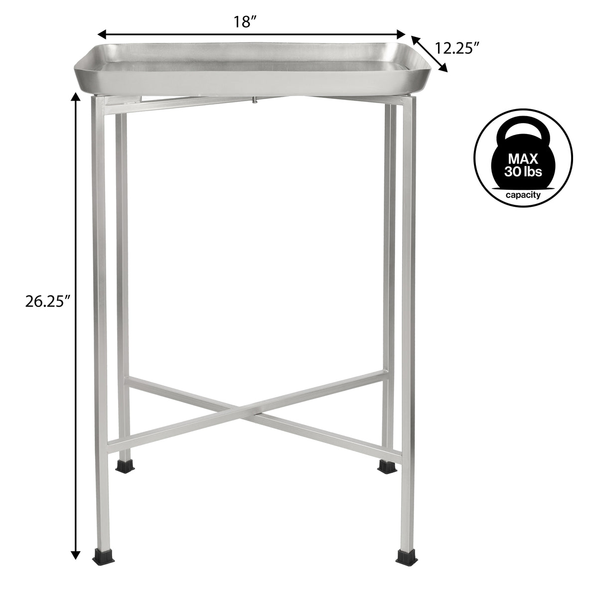 Verdae 26.25" Industrial Classic Metal Foldable Rectangular End Table and Side Table with Mirrored Removable Tray Top