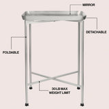 Verdae 26.25" Industrial Classic Metal Foldable Rectangular End Table and Side Table with Mirrored Removable Tray Top