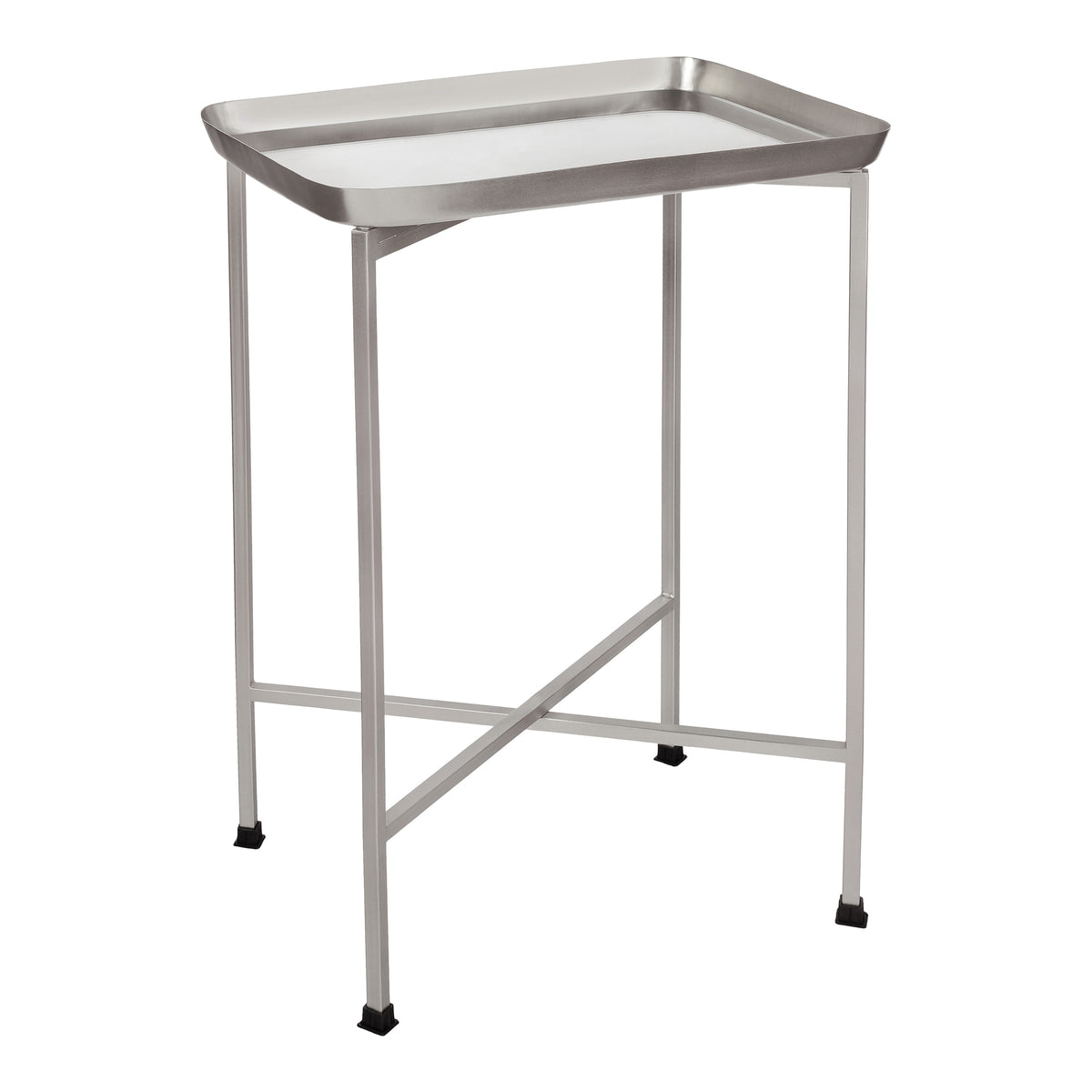 Verdae 26.25" Industrial Classic Metal Foldable Rectangular End Table and Side Table with Mirrored Removable Tray Top