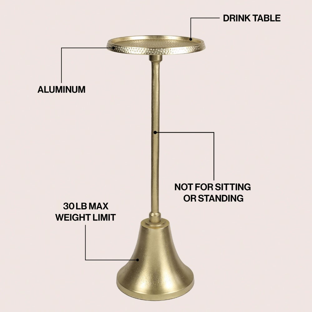 Miren 24" Art Deco Designer Pedestal Drink Table and Decorative End Table with Hammered Round Top and Bell Base