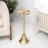 Miren 24" Art Deco Designer Pedestal Drink Table and Decorative End Table with Hammered Round Top and Bell Base