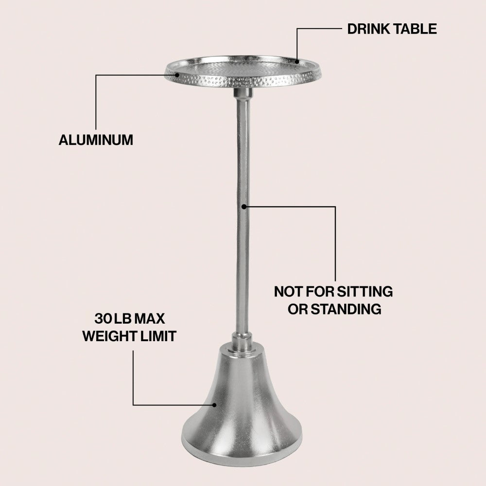 Miren 24" Art Deco Designer Pedestal Drink Table and Decorative End Table with Hammered Round Top and Bell Base