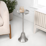 Miren 24" Art Deco Designer Pedestal Drink Table and Decorative End Table with Hammered Round Top and Bell Base
