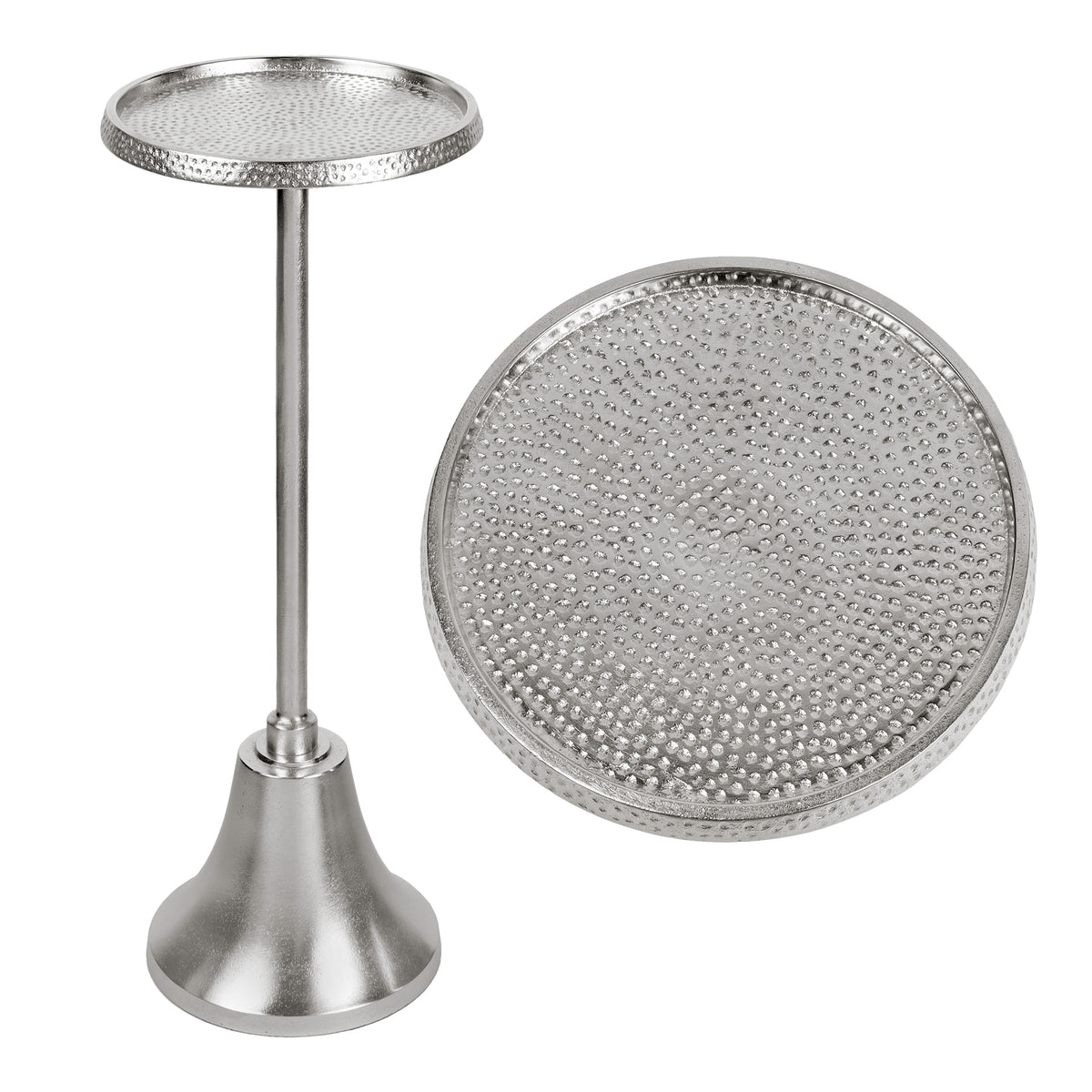Miren 24" Art Deco Designer Pedestal Drink Table and Decorative End Table with Hammered Round Top and Bell Base