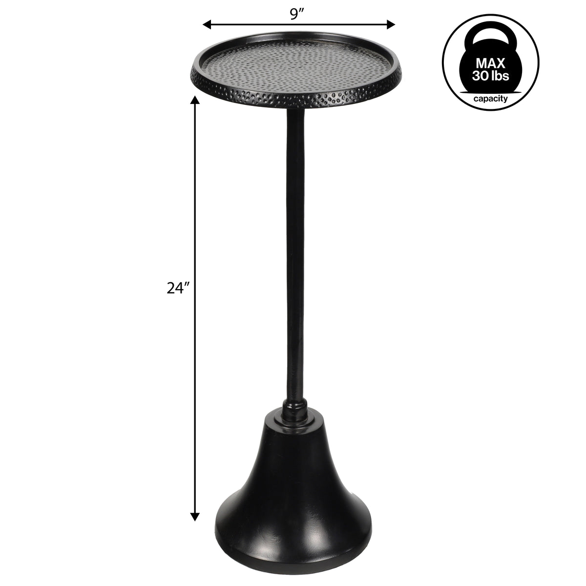 Miren 24" Art Deco Designer Pedestal Drink Table and Decorative End Table with Hammered Round Top and Bell Base