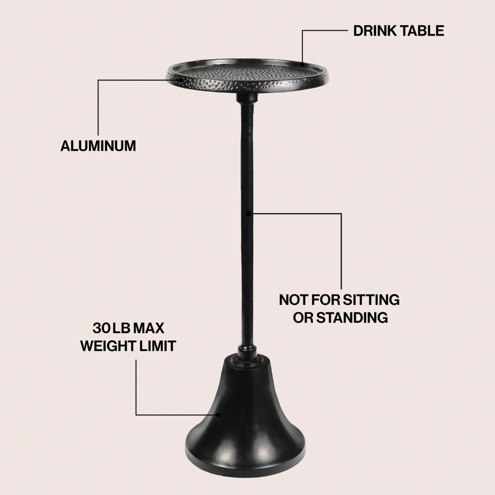 Miren 24" Art Deco Designer Pedestal Drink Table and Decorative End Table with Hammered Round Top and Bell Base