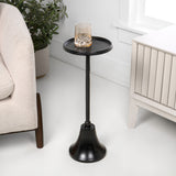 Miren 24" Art Deco Designer Pedestal Drink Table and Decorative End Table with Hammered Round Top and Bell Base