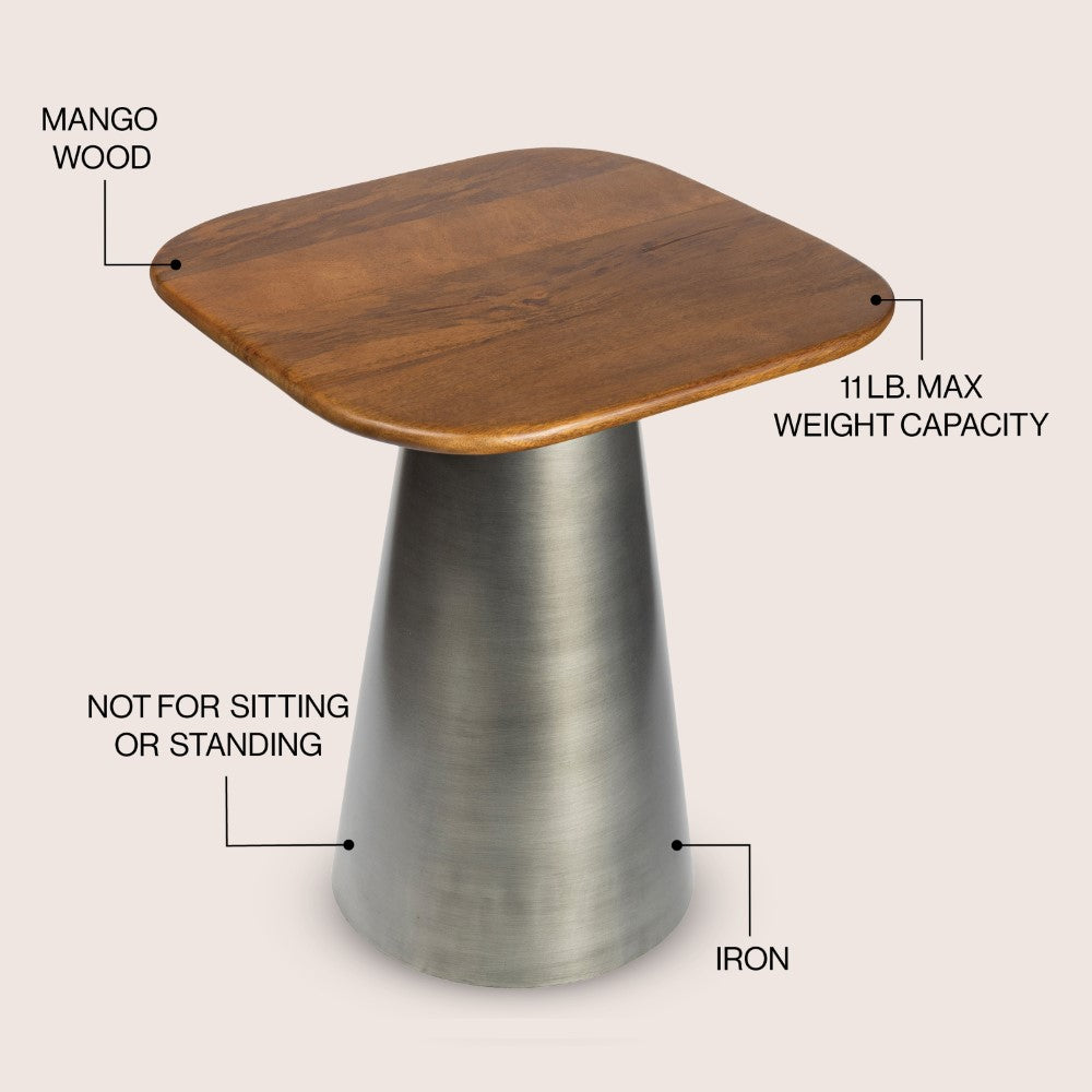 Solmist 18" Modern Rustic Square Wood/Metal Accent Table