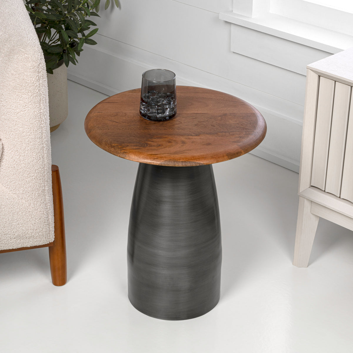 Arvin 18" Modern Rustic Round Wood/Metal Accent Table