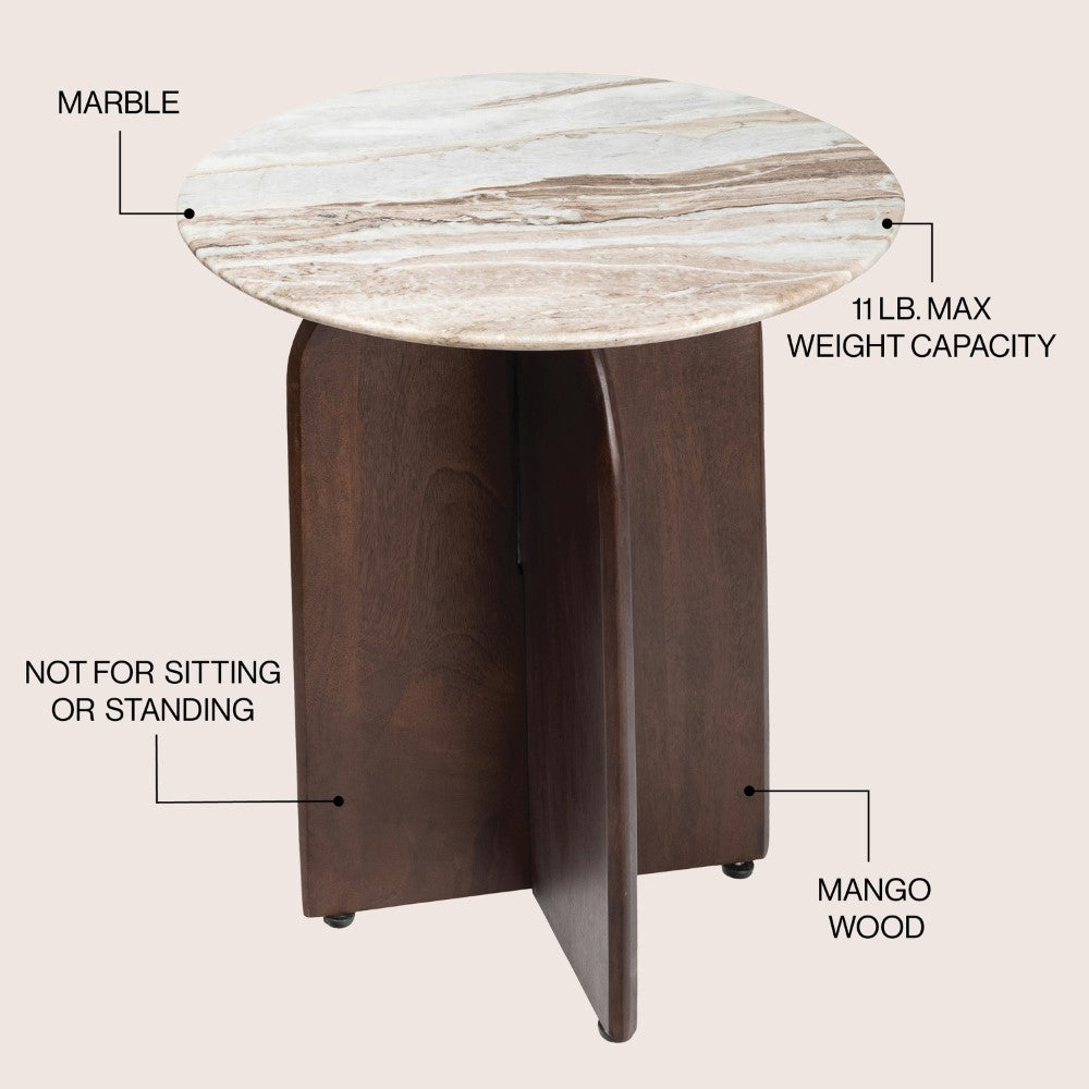 Cinderbrook 18" Rustic Minimalist Marble/Wood X-Base Accent Table