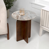 Cinderbrook 18" Rustic Minimalist Marble/Wood X-Base Accent Table