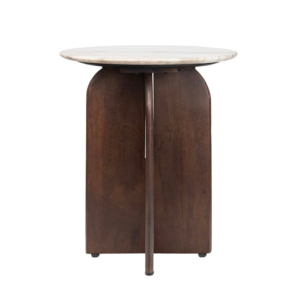 Cinderbrook 18" Rustic Minimalist Marble/Wood X-Base Accent Table