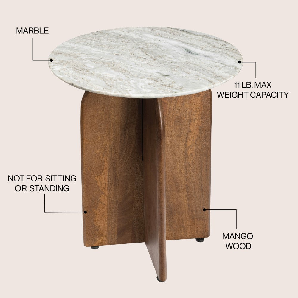 Cinderbrook 18" Rustic Minimalist Marble/Wood X-Base Accent Table